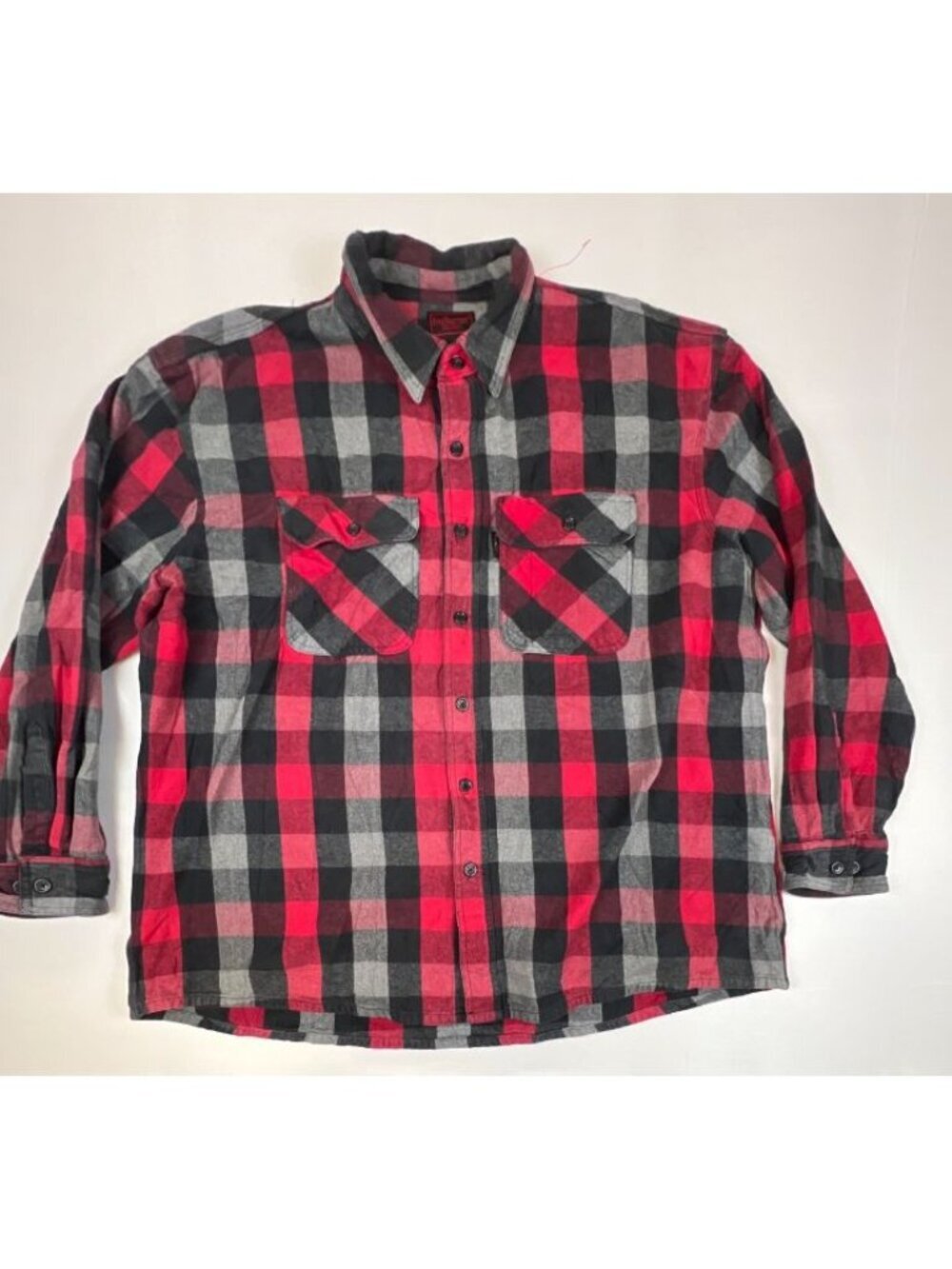 Five Brother Men 2XL Red Black Buffalo Plaid Flannel Shirt Long Sleeve